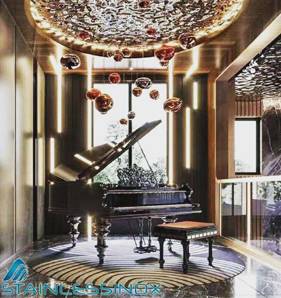 Spacious restaurant interior with high ceiling, elegant decor, and cozy ambiance