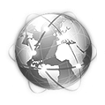 A monochrome globe with a circular white border